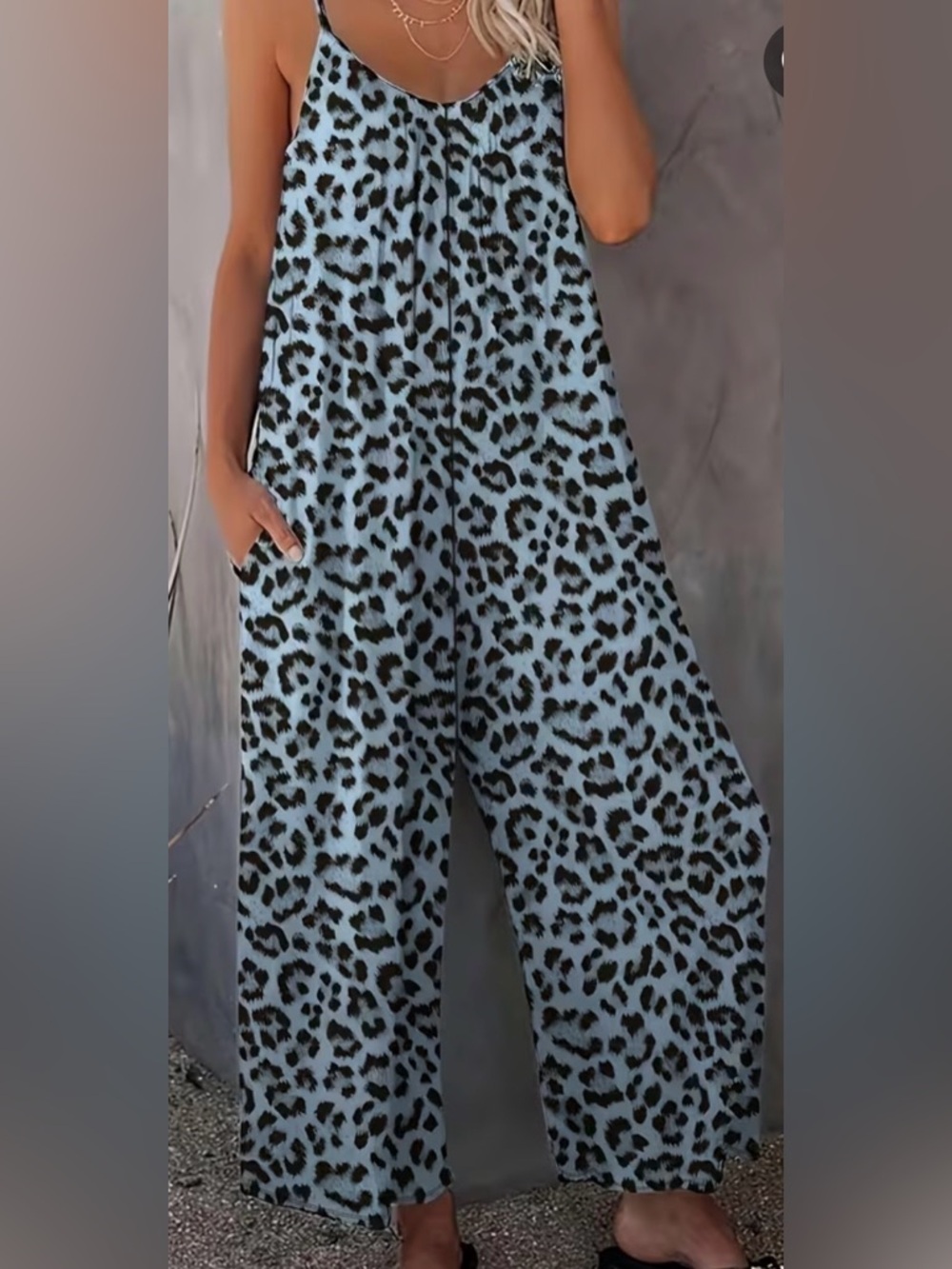 Baby Blue and Black Leopard Print Jumper w/ adjust straps and pockets. Bb blue